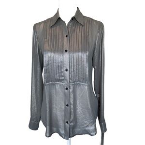 Vintage Lauren Ralph Lauren Metallic Pewter Gray Button-Down Pleated Shirt NWT